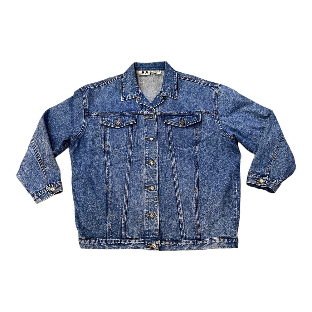 Vintage Rio by Stephen Mardon Jean Jacket Women Large W2 Blue Denim Stonewash